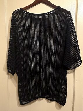 Plus Size 3x 22/24 Black Open-Weave Sheer Cover Top